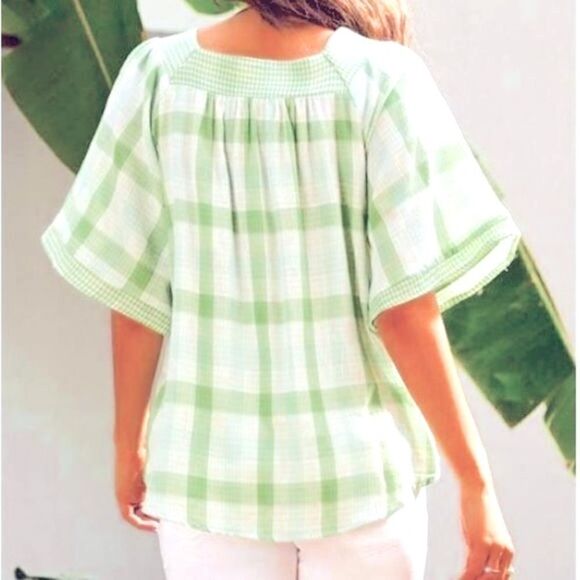 Short Sleeve Lightweight Top Women PLUS Size 3X Gingham Square Neck NEW - Picture 3 of 3